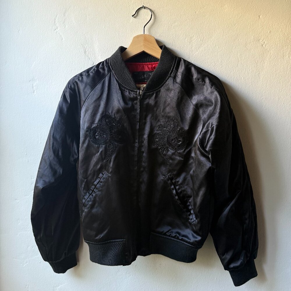 Vintage Japanese Satin Bomber Jacket, Black, Small